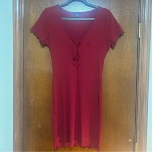 Alya Red Ribbed Tie-Front Top